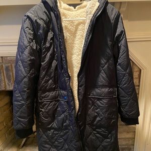 Black women’s hooded reversible jacket